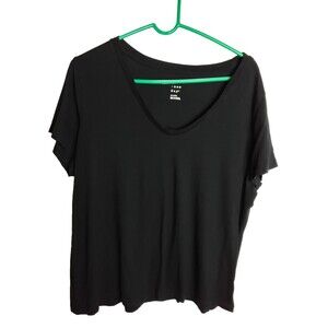 a .  new day Women's  Short Sleeve V-Neck T-Shirt Black Size XX-Large 2XL stretc